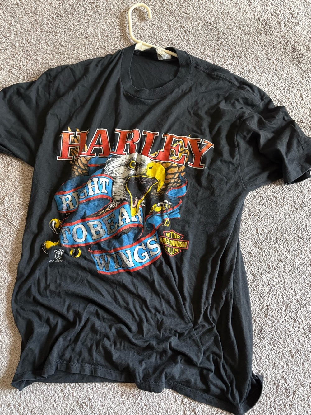 Vintage Harley-Davidson Black Tee with Eagle “Right to Bear Wings”